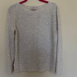 LOFT Cream Cable-Panel Scoopneck Sweater